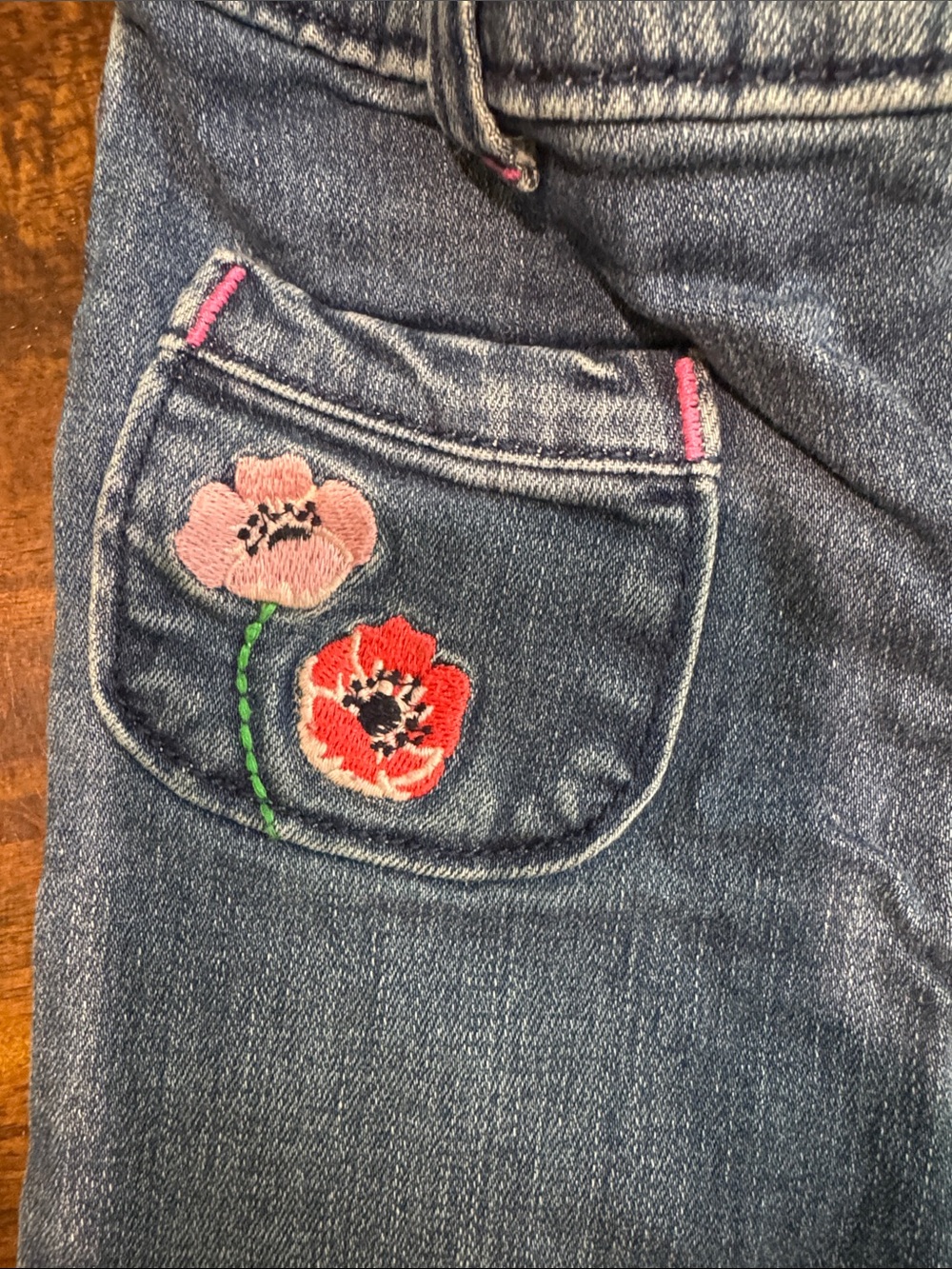 Gymboree Navy Tee with Pink and Red Floral Appliqués and Embroidered Jeans - Picture 6 of 7